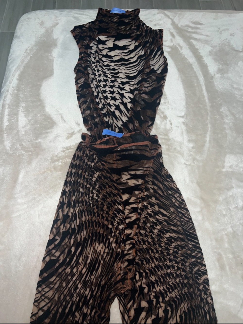Mugler Brown & Black Abstract Print Maxi Dress
